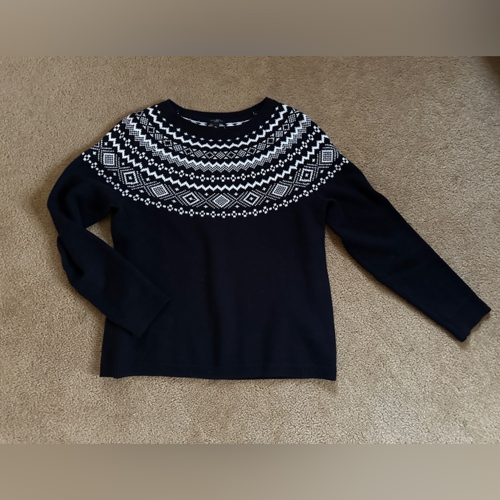 Talbots Fair Isle Sweater Black/White, Size MP EUC!